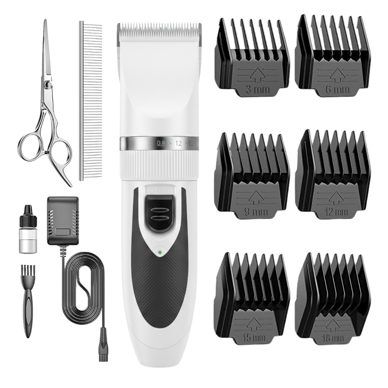 Pet Hair Clipper Grooming Set with Adjustable Blades & Guide Combs