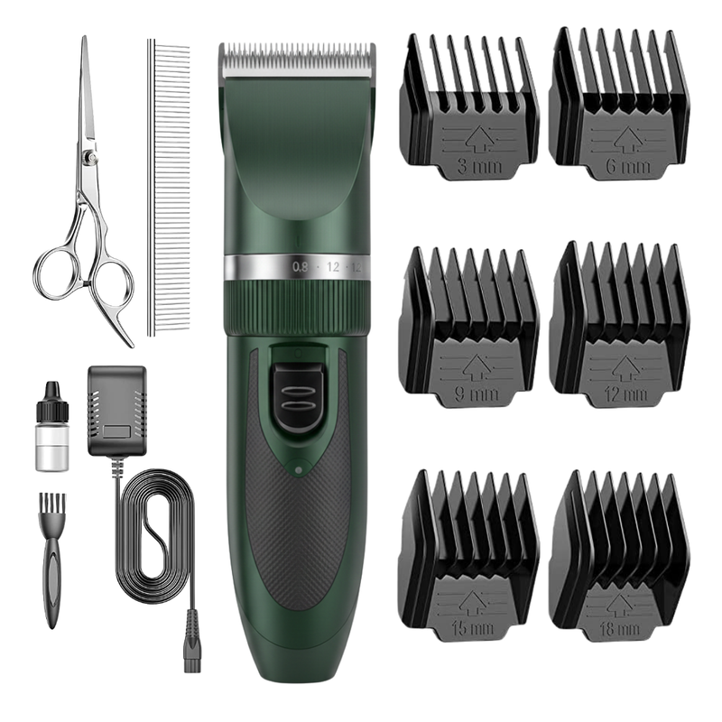 Pet Hair Clipper Grooming Set with Adjustable Blades & Guide Combs