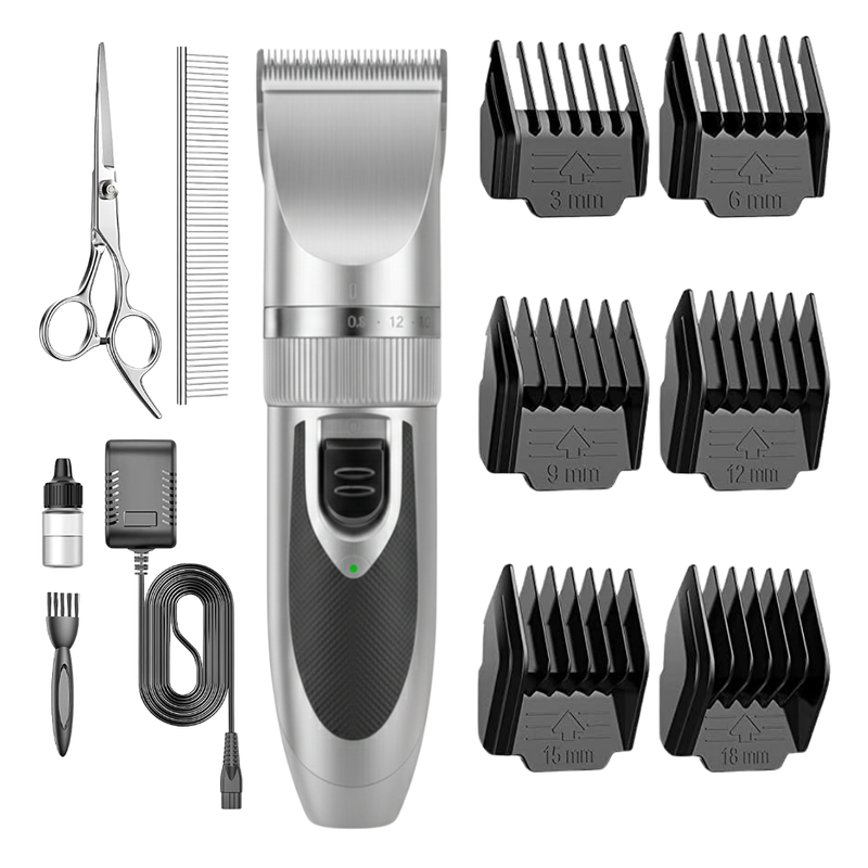 Pet Hair Clipper Grooming Set with Adjustable Blades & Guide Combs