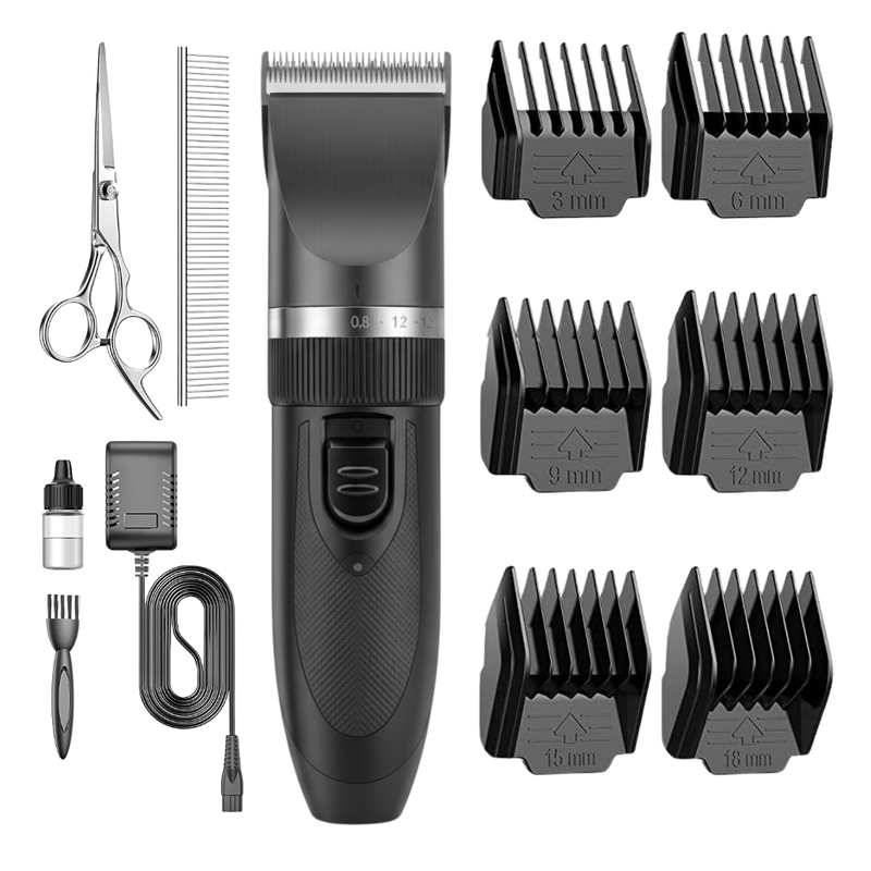 Pet Hair Clipper Grooming Set with Adjustable Blades & Guide Combs