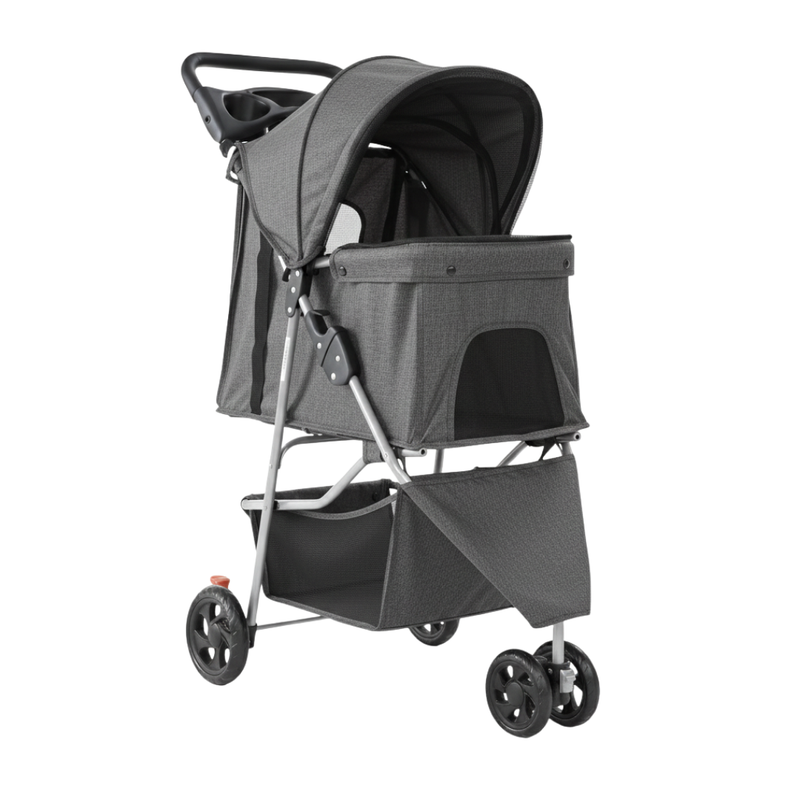 Dog & Cat Pet Stroller with Foldable Frame, Canopy and Basket