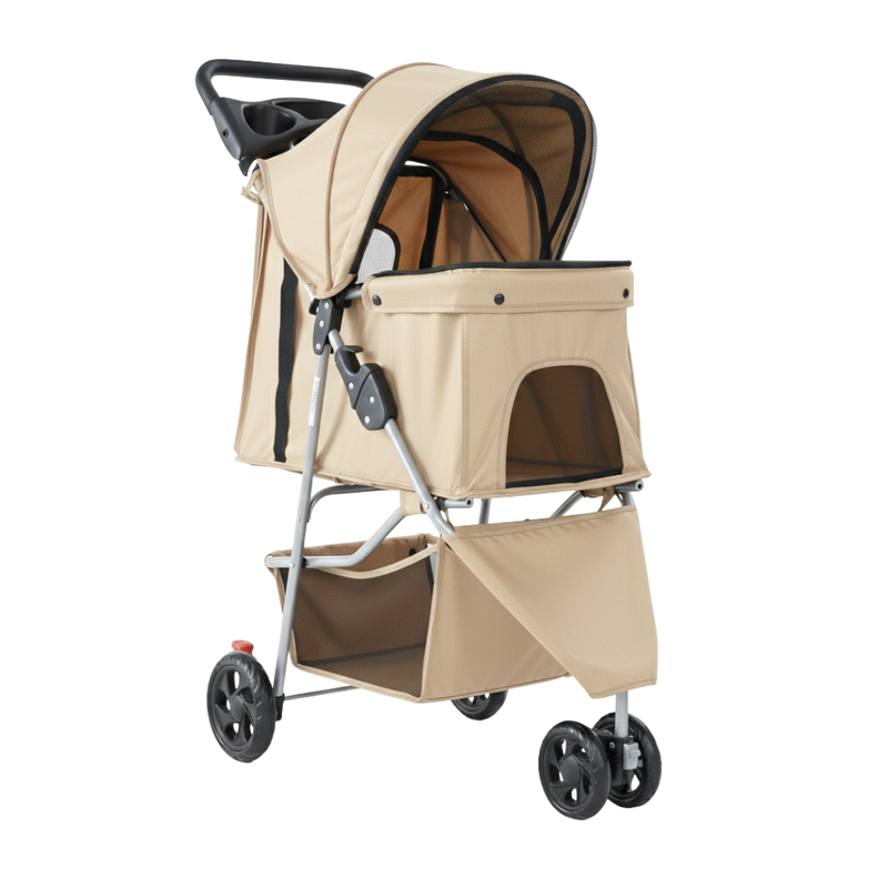 Dog & Cat Pet Stroller with Foldable Frame, Canopy and Basket
