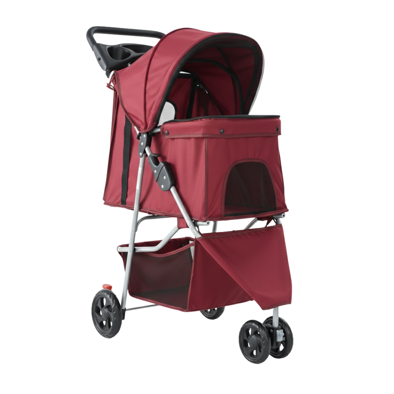 Dog & Cat Pet Stroller with Foldable Frame, Canopy and Basket
