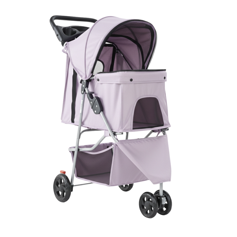 Dog & Cat Pet Stroller with Foldable Frame, Canopy and Basket