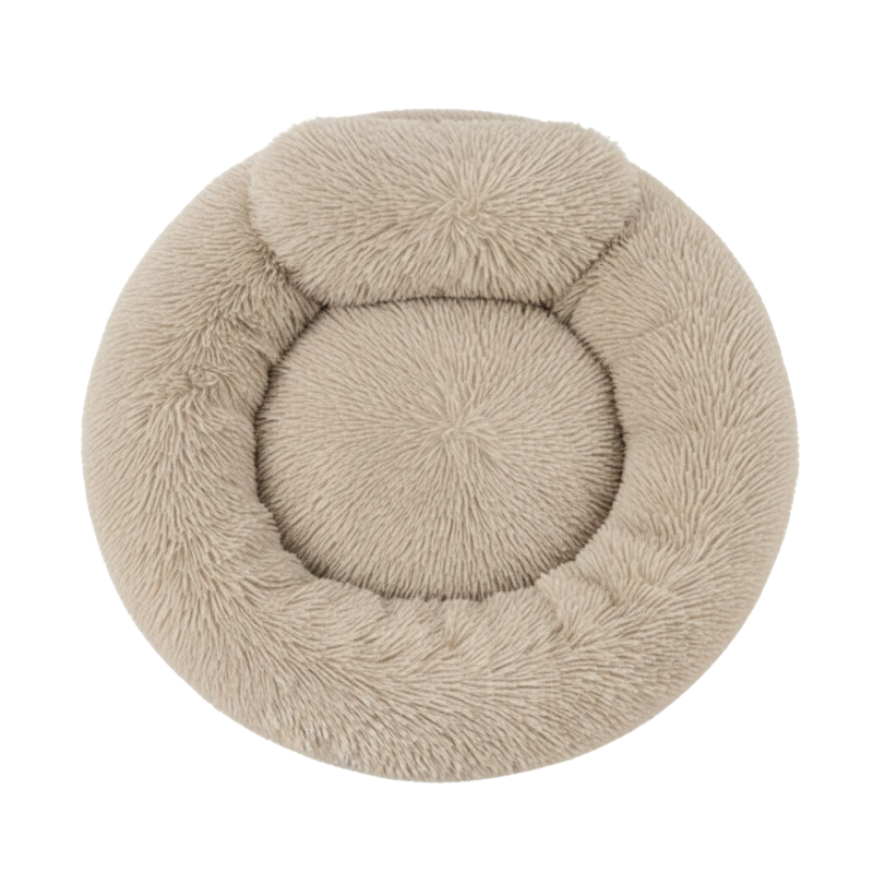 Round Donut Dog Bed with Raised Rim Washable Faux Fur Anti Slip Bottom