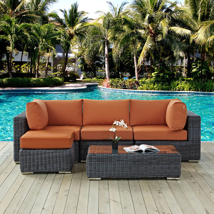 Summon 5 Piece Outdoor Patio Sunbrella® Sectional Set