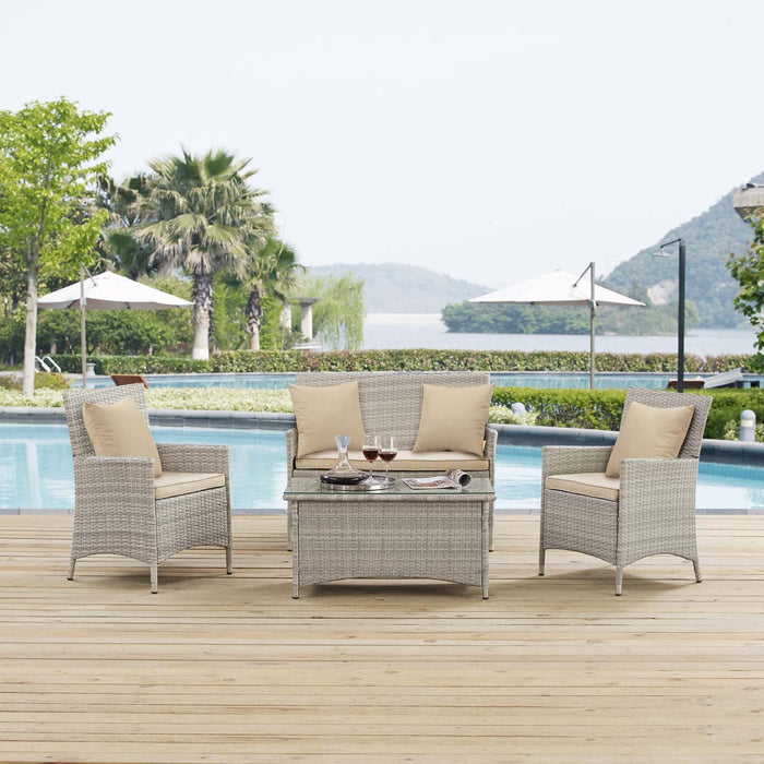 Bridge 4 Piece Outdoor Patio Patio Conversation Set with Pillow Set