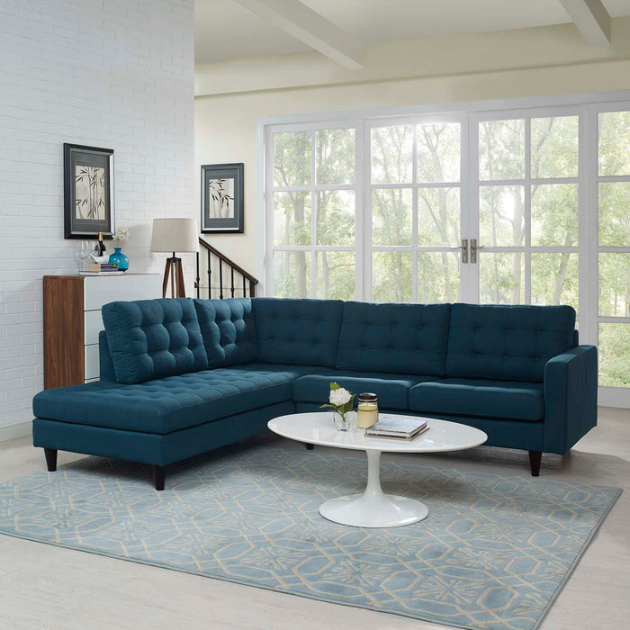 Empress 2 Piece Upholstered Fabric Left Facing Bumper Sectional