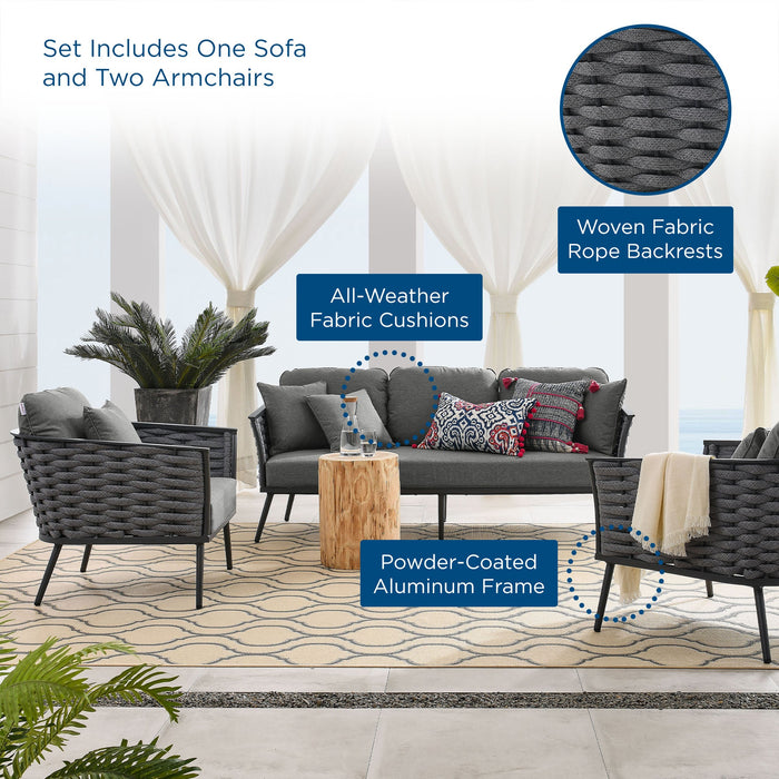 Stance 3 Piece Outdoor Patio Aluminum Sectional Sofa Set