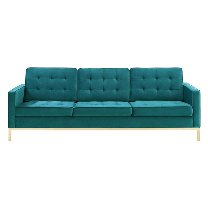 Loft Gold Stainless Steel Leg Performance Velvet Sofa