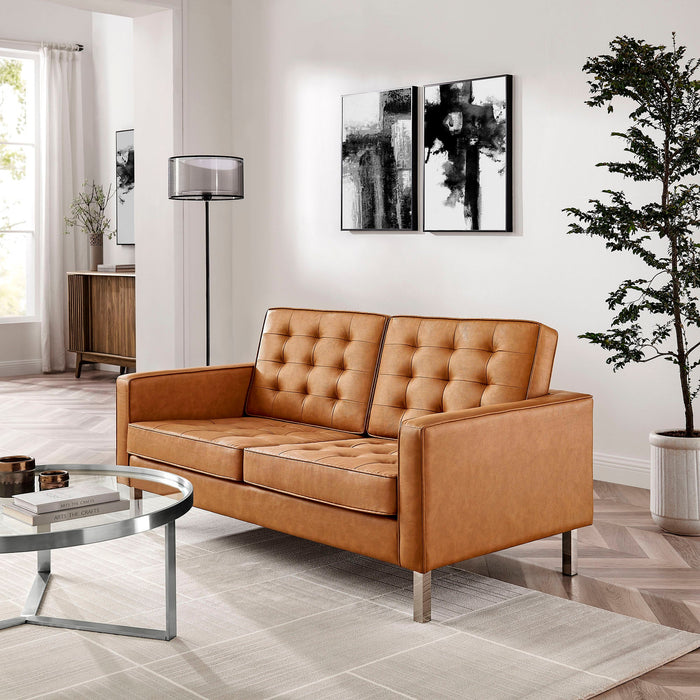 Loft Tufted Vegan Leather Loveseat