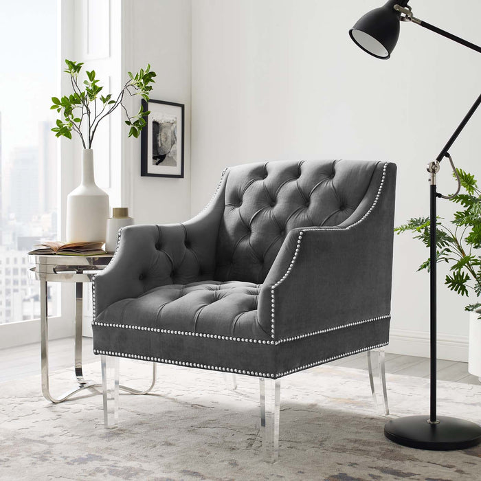 Proverbial Tufted Button Accent Performance Velvet Armchair