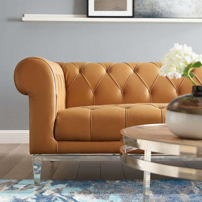 Idyll Tufted Button Upholstered Leather Chesterfield Sofa