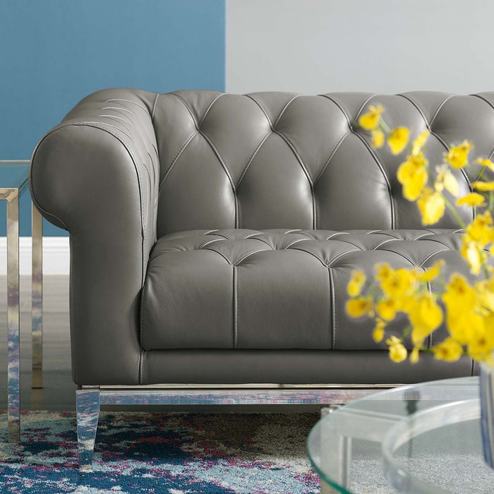 Idyll Tufted Button Upholstered Leather Chesterfield Loveseat