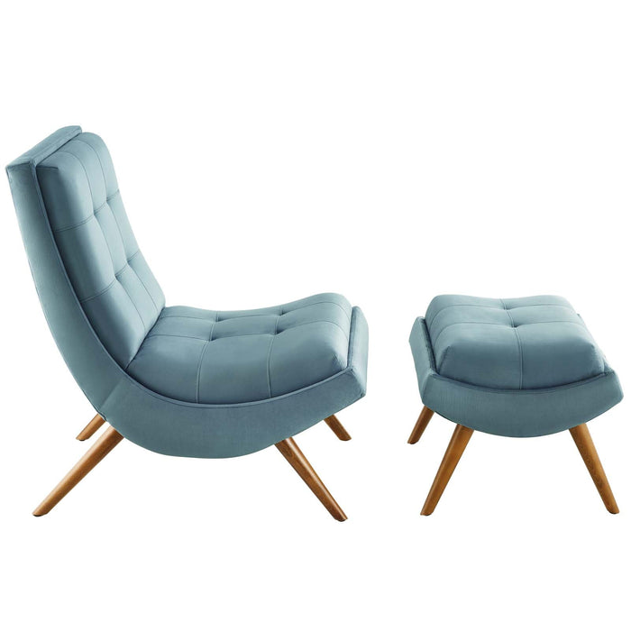 Ramp Upholstered Performance Velvet Lounge Chair and Ottoman Set