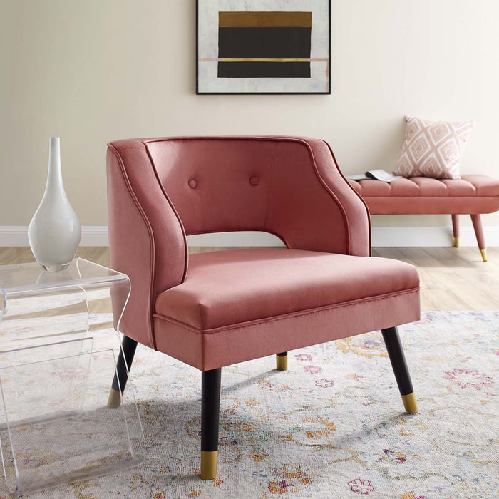 Traipse Button Tufted Open Back Performance Velvet Armchair