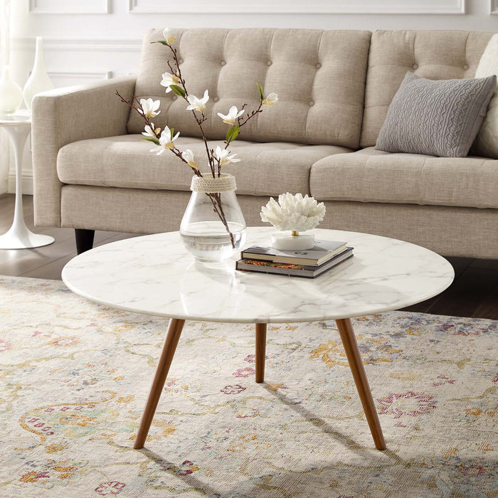 Lippa Round Artificial Marble Coffee Table with Tripod Base