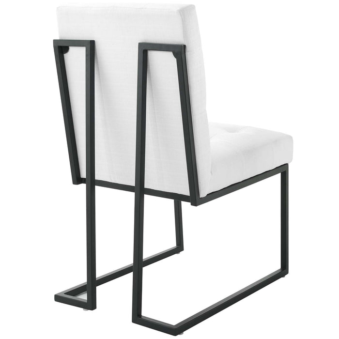 Privy Black Stainless Steel Upholstered Fabric Dining Chair