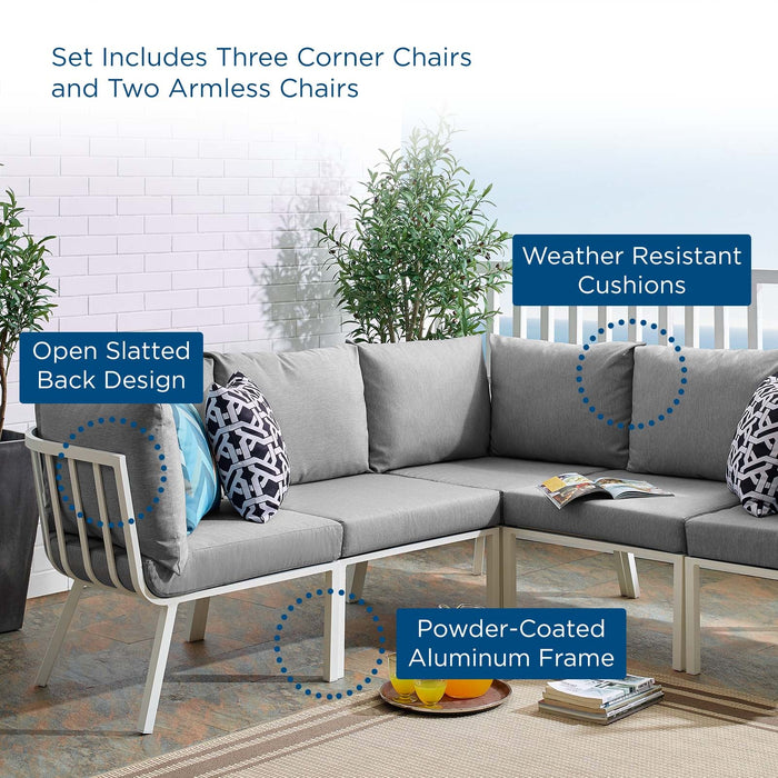 Riverside 5 Piece Outdoor Patio Aluminum Sectional