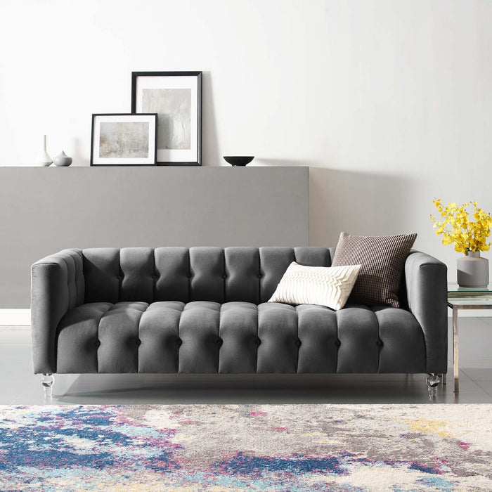 Mesmer Channel Tufted Button Performance Velvet Sofa