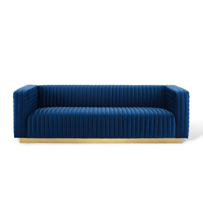 Charisma Channel Tufted Performance Velvet Living Room Sofa