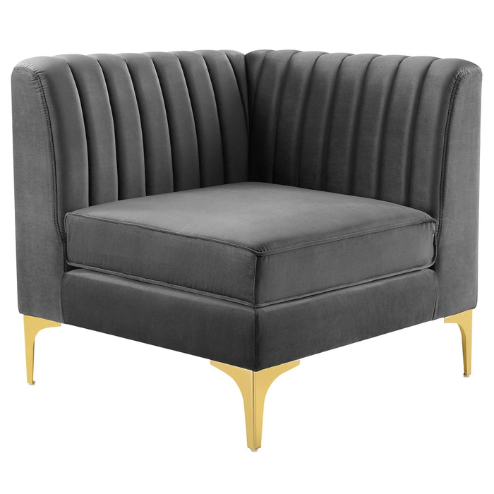 Triumph Channel Tufted Performance Velvet Sectional Sofa Corner Chair