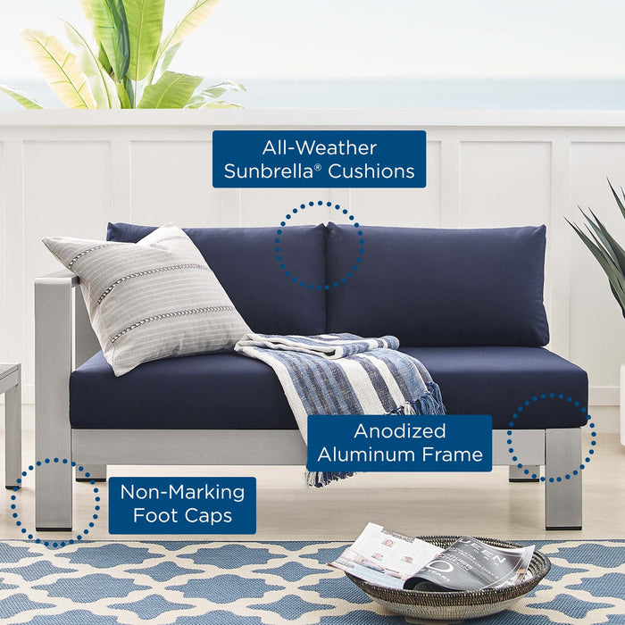 Shore Sunbrella® Fabric Aluminum Outdoor Patio Left-Arm Loveseat