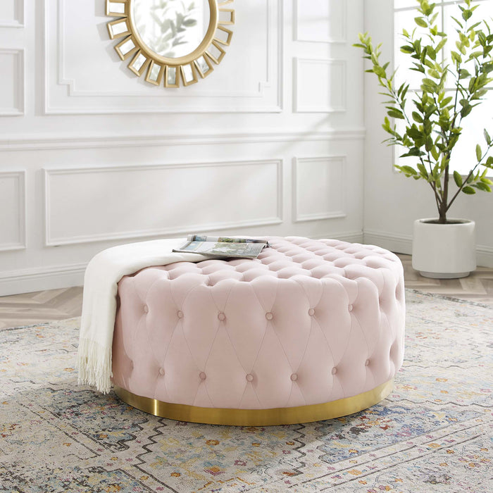 Ensconce Tufted Performance Velvet Round Ottoman