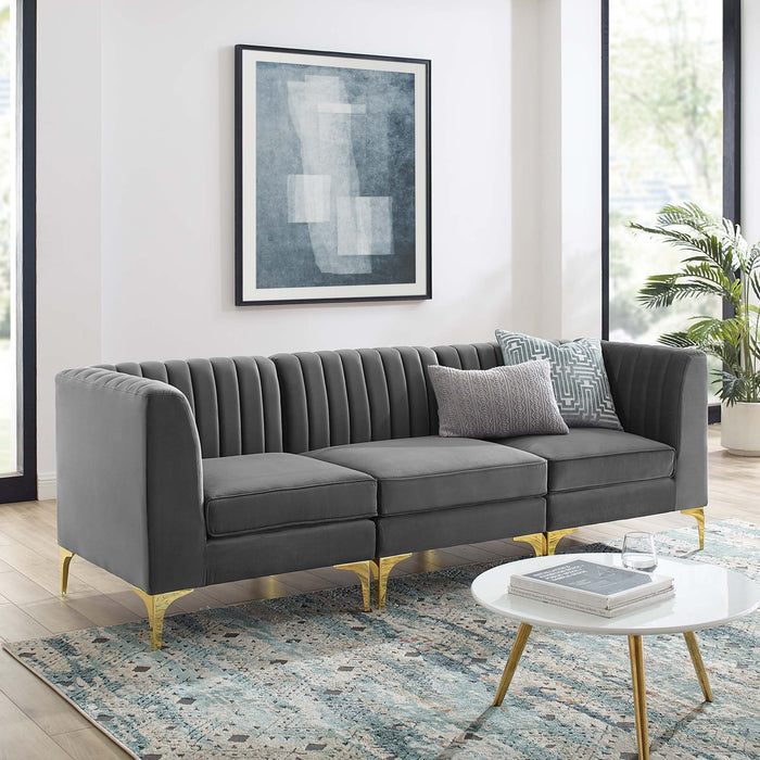 Triumph Channel Tufted Performance Velvet 3-Seater Sofa