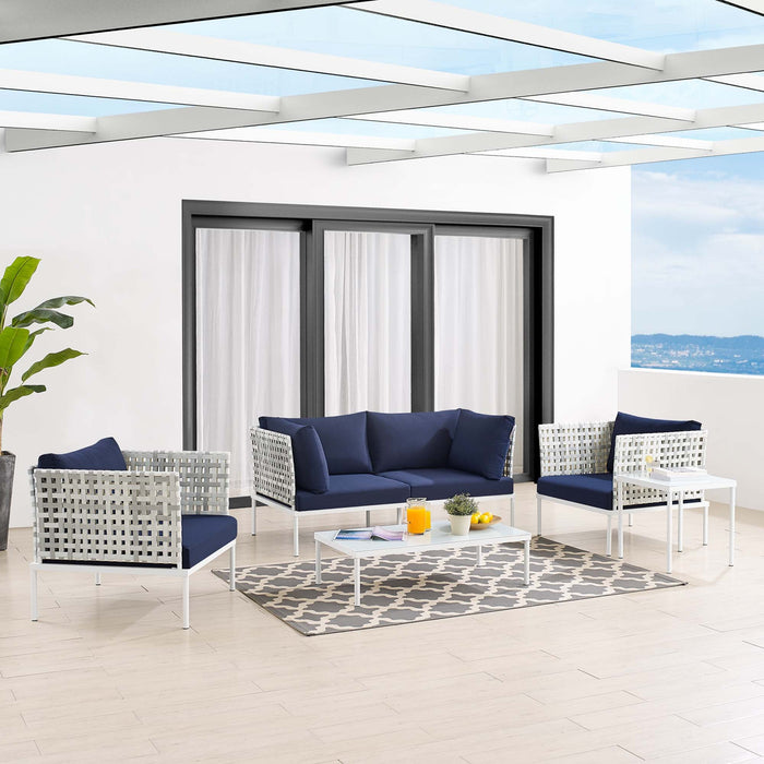 Harmony 5-Piece  Sunbrella® Basket Weave Outdoor Patio Aluminum Seating Set