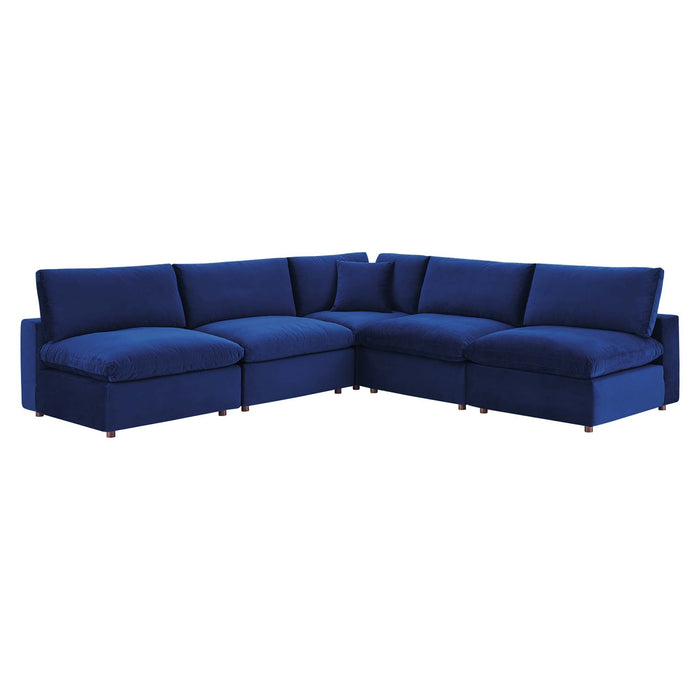 Commix Down Filled Overstuffed Performance Velvet 5-Piece Sectional Sofa