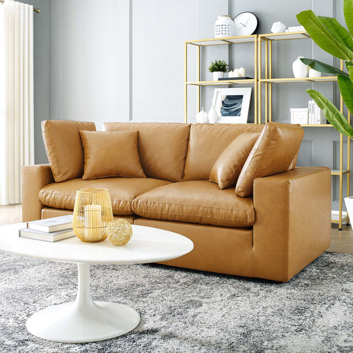 Commix Down Filled Overstuffed Vegan Leather Loveseat