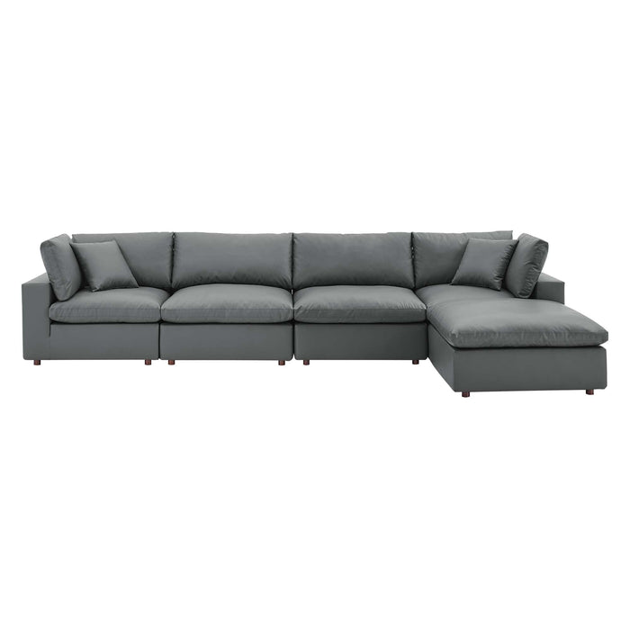 Commix Down Filled Overstuffed Vegan Leather 5-Piece Sectional Sofa