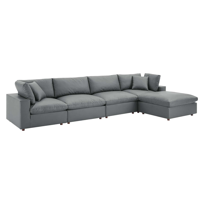 Commix Down Filled Overstuffed Vegan Leather 5-Piece Sectional Sofa