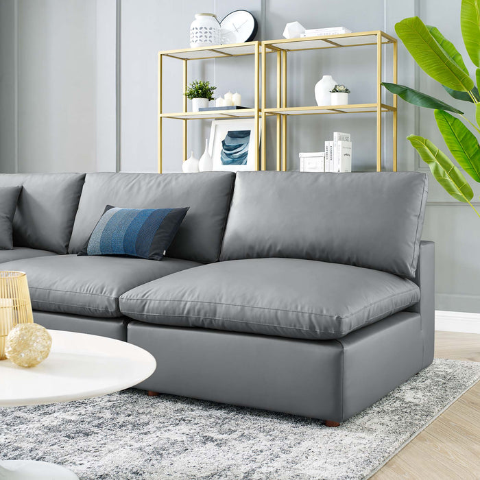 Commix Down Filled Overstuffed Vegan Leather 5-Piece Sectional Sofa