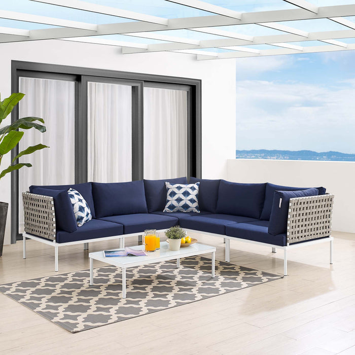 Harmony 6-Piece  Sunbrella® Basket Weave Outdoor Patio Aluminum Sectional Sofa Set