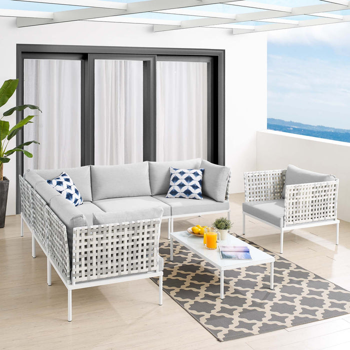 Harmony 7-Piece  Sunbrella® Basket Weave Outdoor Patio Aluminum Sectional Sofa Set