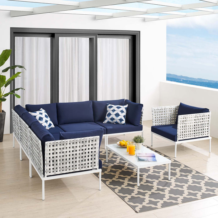 Harmony 7-Piece  Sunbrella® Basket Weave Outdoor Patio Aluminum Sectional Sofa Set