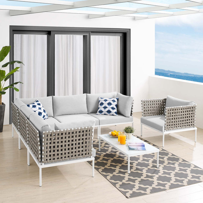 Harmony 7-Piece  Sunbrella® Basket Weave Outdoor Patio Aluminum Sectional Sofa Set