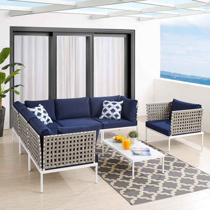 Harmony 7-Piece  Sunbrella® Basket Weave Outdoor Patio Aluminum Sectional Sofa Set