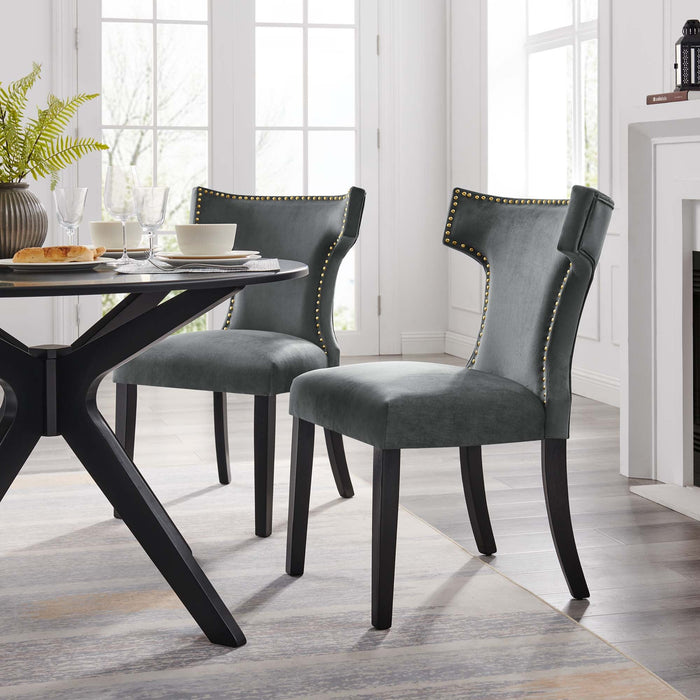 Curve Performance Velvet Dining Chairs - Set of 2