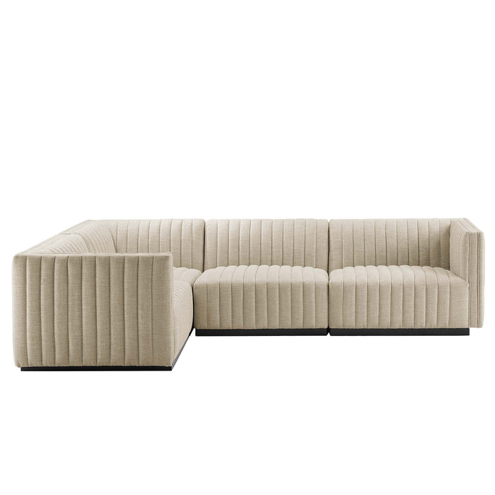 Conjure 4-Piece Channel Tufted Upholstered Fabric L-Shaped Sectional