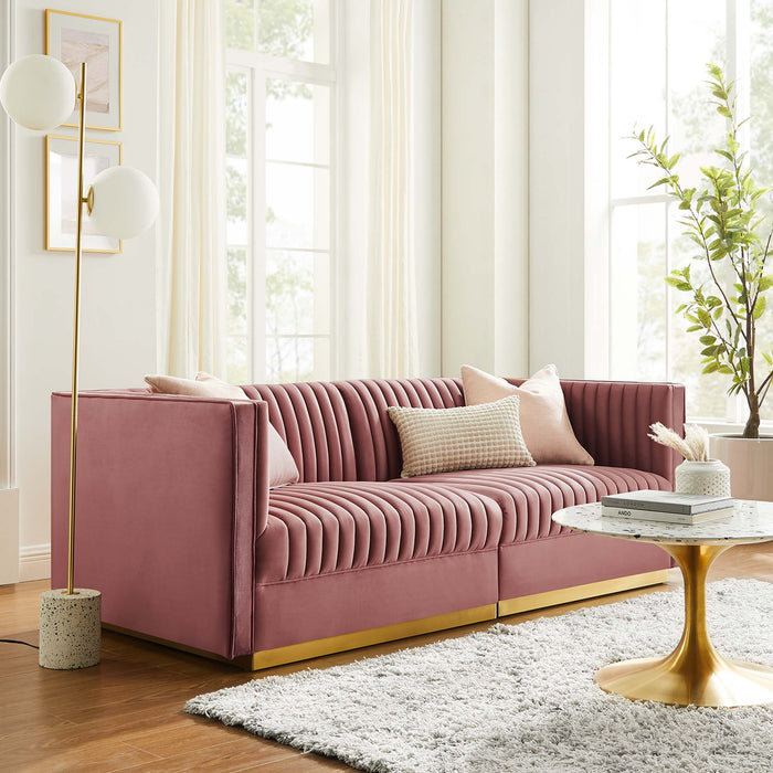 Sanguine Channel Tufted Performance Velvet Modular Sectional Sofa Loveseat