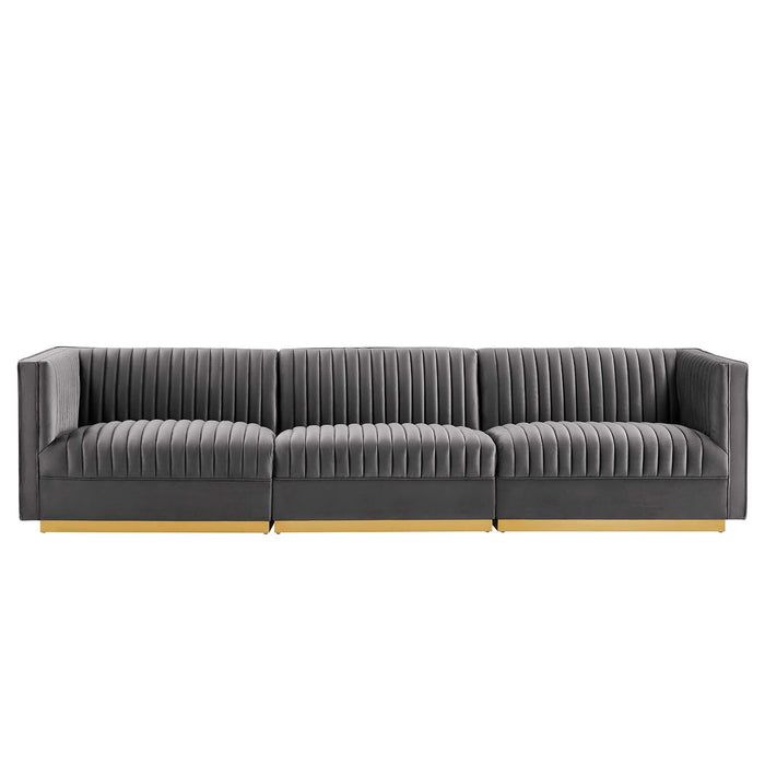 Sanguine Channel Tufted Performance Velvet 3-Seat Modular Sectional Sofa