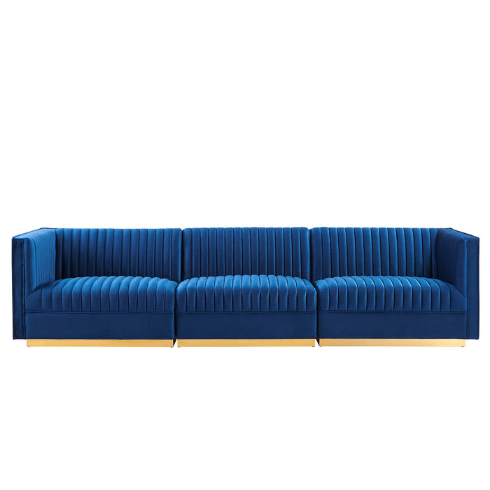 Sanguine Channel Tufted Performance Velvet 3-Seat Modular Sectional Sofa