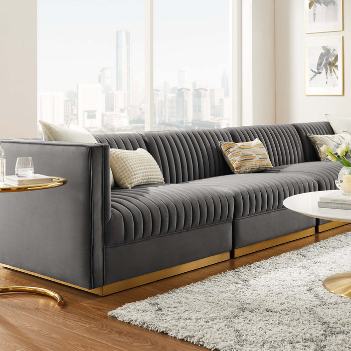 Sanguine Channel Tufted Performance Velvet 4-Seat Modular Sectional Sofa