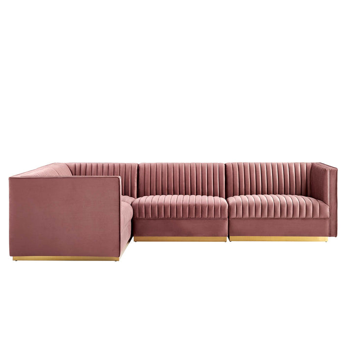 Sanguine 4-Piece Channel Tufted Performance Velvet Left-Facing Modular Sectional Sofa