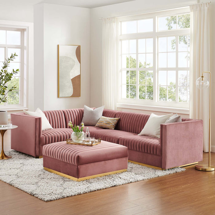 Sanguine 5-Piece Channel Tufted Performance Velvet Left-Facing Modular Sectional Sofa