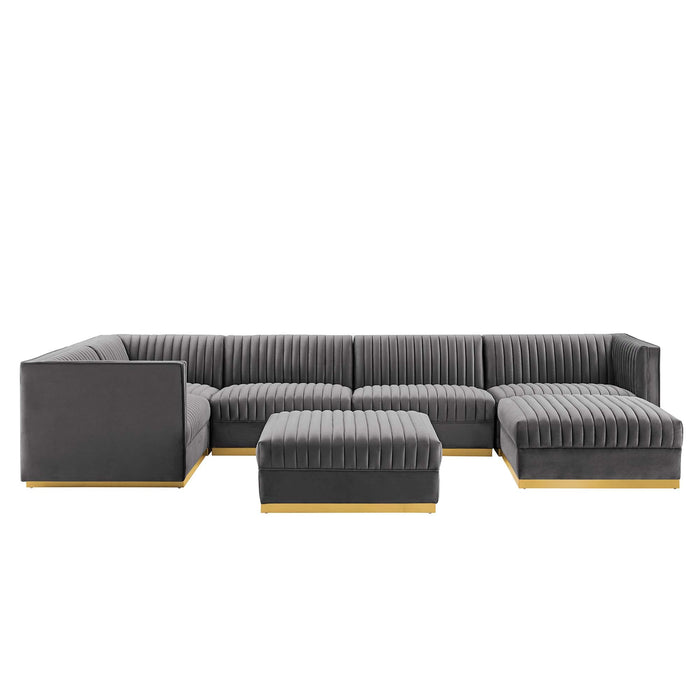 Sanguine 7-Piece Channel Tufted Performance Velvet Left-Facing Modular Sectional Sofa