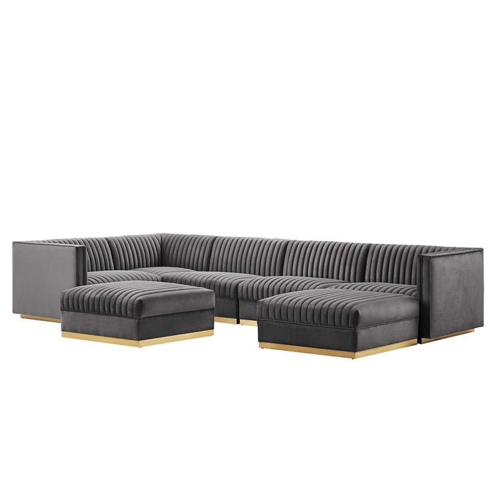 Sanguine 7-Piece Channel Tufted Performance Velvet Left-Facing Modular Sectional Sofa